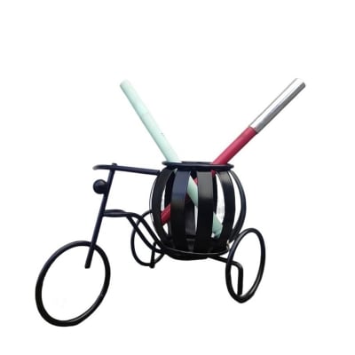Picture of Rickshaw Style Smart Steel Small Pen Box Holder Beautiful Office PAN STAND BLACK (Black)