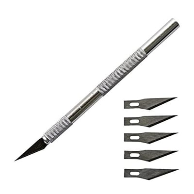 Picture of Art Knife with 5 Metal Blade Wood Paper Cutter Fruit Food Craft Pen Engraving Cutting Art Supplies (Silver)