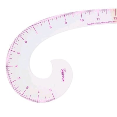 Picture of Plastic Comma Shape French Curve Ruler for Pattern Making, Sandwich Line Scale, Vary Form Curve Ruler for Sewing, Clear Muti Function Sewing Ruler for Fashion Design (Red)