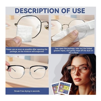 Picture of 100 Pcs Lens Cleaning Wipes | Disposable Glasses Cleaner Tissue for Eyeglasses, Sunglasses, Camera Lens, Mobile Phone Screen, Laptop & Computer Monitor | Streak-Free Cleaning Tissue (Multicolor)