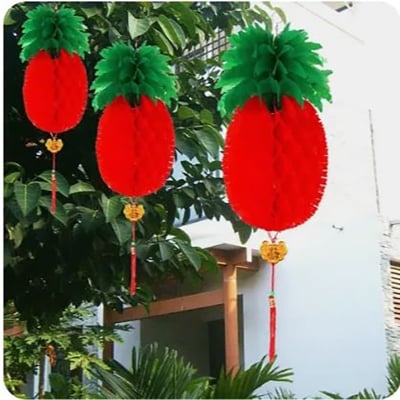 Picture of 1/3Pcs Decorations Red Paper Pineapple Lantern Folding Pineapple Honeycomb Lantern Shopping Malls Streets Shops Home Party Birthday Festival Hanging Lamp Decoration (Multicolor 3 Pcs)