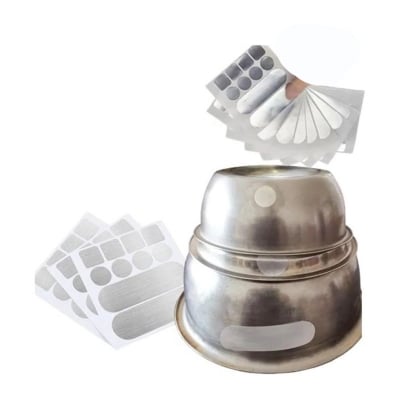Picture of 4pcs/sheet  Stainless Steel Aluminium Foil Adhesive Tape Repair Patches Sticker Kit Pot Metal Aluminum Foil Sticker,Heat-Resistant Repair Patches for Pot Cracks - Cookware Maintenance Stickers for Stainless Steel & Aluminum Pots (Silver)
