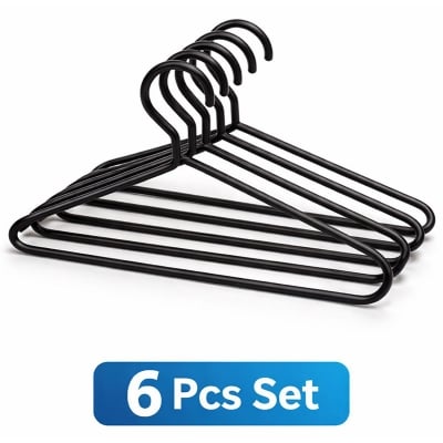 Picture of 6 Pcs Plastic Clothes Hanger Set – Strong & Durable Wardrobe Hangers for Shirts, T-Shirts & Coats (Black)