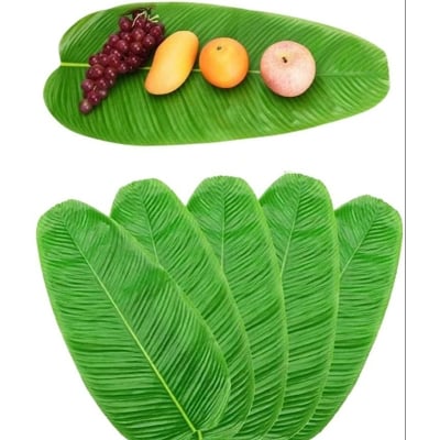 Picture of 6 Pcs Artificial Banana Leaves Large Fabric Tropical Palm Leaves for Decoration, Hawaiian Party, Table Runner, Wall Decor Reusable (Green)