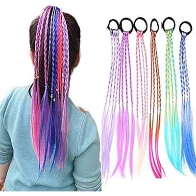 Picture of Colorful 2 Pcs Hair Wrap String Braiding Hair Ties Hair Extensions Hair Rope Band Sturdy Rainbow String Gradient Color Braiding Yarn Strings for Women Girls Braids Hair Styling Accessories (Multicolor)