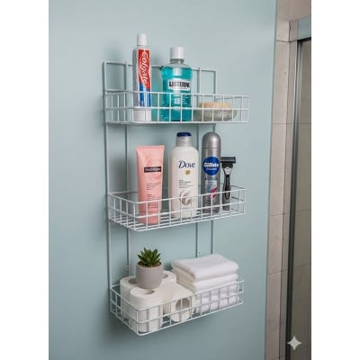 Picture of Bathroom Storage Rack 1/2 PCS Metal Bathroom Wall-Mounted Hand Washing Washstand Wall Storage Artifact Toilet Accessories Complete Collection (White 2 Pcs)