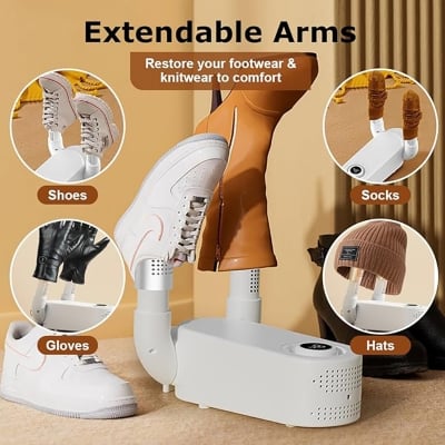 Picture of Electric Shoe Dryer- Folding Boot Dryer for Work Boots, Shoe Dryer and Deodorizer, Smart 4-Timer Control, Safe 48°C Heat, Quick Drying 360° Air Circulation Shoe Dryer for Shoes, Boots, Gloves 