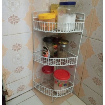 Picture of 3 Steps Hanging Corner Storage Rack Metal Organizer Kitchen Rack Furniture Space Savers - Maximize Space With This 3-Step Hanging Corner Storage Rack (White)