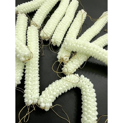 Picture of 2 PCS WhiteTie up Gajra Hair Accessories Long Band Gajra Hair Accessories Hair Flower Bun Artificial Gajra For Hair Gajra (4 PCS Off White,Int: One size)