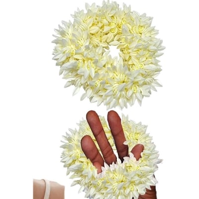 Picture of 1/2/3 PCS Scented Gajra Hair Accessories Hair Flower Bun Artificial Gajra For Hair Gajra Scrunchies Rubber Band (2 PCS Off White,Int: One size)
