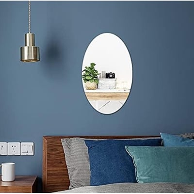 Picture of Oval Shape Sticker Mirror – Unbreakable Plastic Wall Mirror for Vanity, Makeup, or Decor, Easy Peel and Stick Oval Wall Mirror Tiles, Modern Home Décor for Living Room (Pack of 1)5-10 inch (CLEAR)