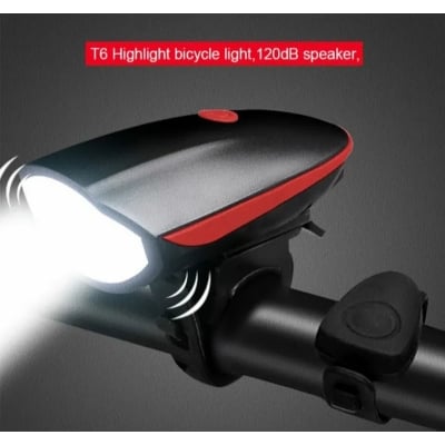 Picture of Bicycle Horn Light USB Charging T6 Front With Bell Smart Outdoor Riding Equipment Mountain Bike Horn Front (Black)