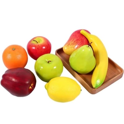 Picture of 7 Pcs Different Kinds Plastic Fruit Kitchen Artificial Fruit Fake Food Display Home Party Kitchen Wedding Decoration Emulation Plastic Fruit Craft Lifelike Food Set (Multicolor)