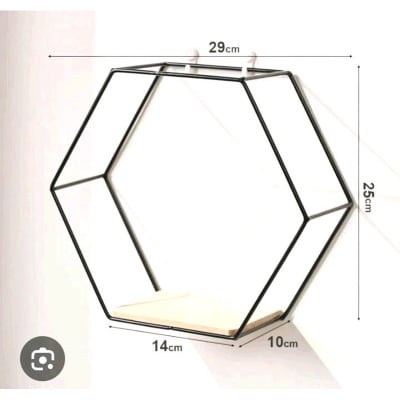 Picture of iron Wall Shelf Decoration Wall-Mounted Hexagonal Iron Stand Storage Shelves TV Background (Black)