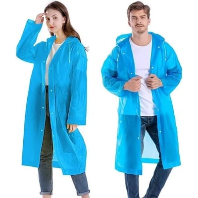 Picture of Waterproof Rain Coat for Men and Women, Hooded Raincoat with Pockets, Lightweight and Durable, Water Proof Reusable Raincoat with Hoodie for Adult, Unisex (Blue,18years+)
