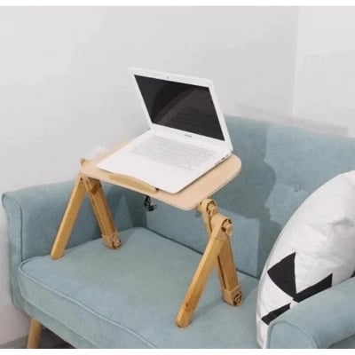 Picture of Laptop Table with Adjustable Stand, Aluminum Tray, and Built-In Cooling Fans (Brown)