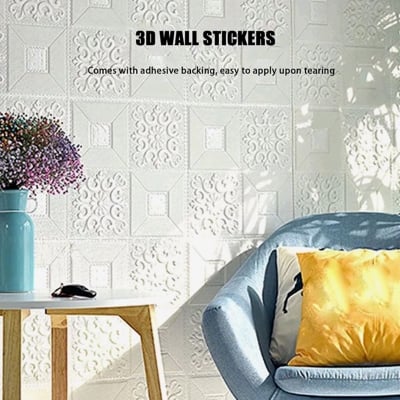 Picture of Self Adhesive Wall Tiles,3D wall panels Brick Wallpaper Decorative Wall Stickers Self-Adhesive Waterproof Foam Panels for Living Room Bedroom (White)