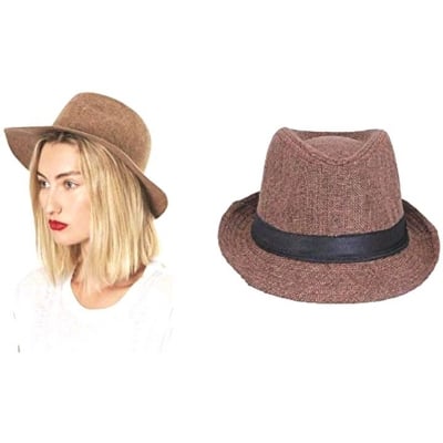 Picture of Western Cowboy Hat Felt Leather Fedora Hat, Brown, 15 Grams, Pack of 1 (Brown,M)