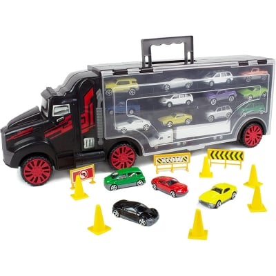 Picture of 6 Piece Mighty Truck Carrier - Big Rig Hauler Truck Transport with Slots for Car Transport - Great for Kids, Toddlers, Children - Boys and Girls Cars and Trucks Toys (Multicolor)