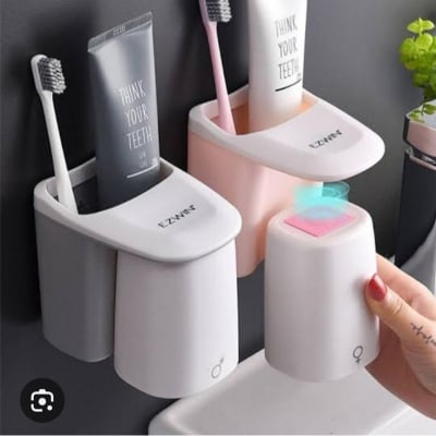 Picture of Toothbrush Holder Wall Mounted - Single Toothbrush Cup Holder With Magnetic Cup,Toothbrush Holder Set Bathroom Organizer Storage Accessories Set For Kids With Magnetic Cup And Toothbrush (Multicolor)