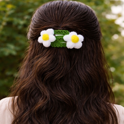 Picture of 2Pcs Handmade Crochet Daisy Flower Hair Clip for Girls - Premium women Hair Clips - white