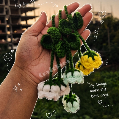Picture of Handmade Crochet Lily of the Valley Flower Hair Tie | Floral Scrunchie Keychain Bag Charm | Cute Knitted Hair Accessory | Aesthetic Gift for Women Girls