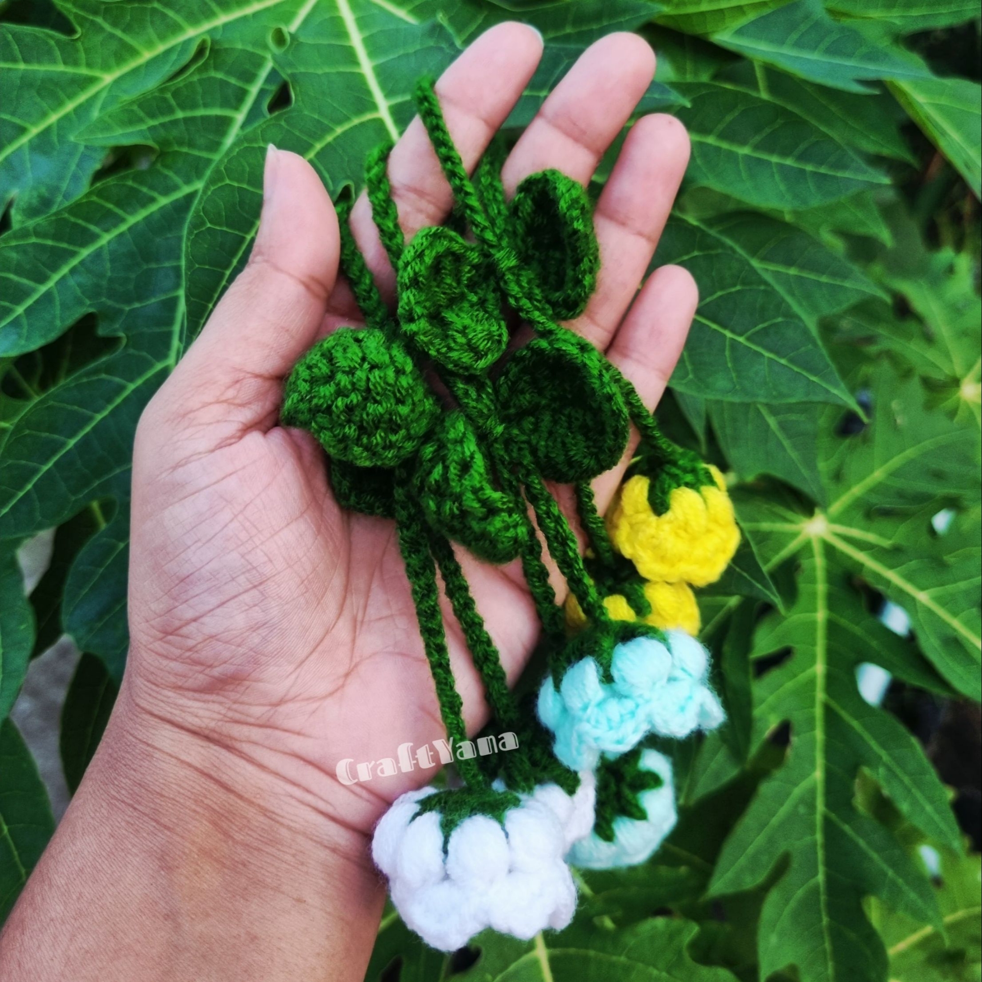 Picture of Handmade Crochet Lily of the Valley Flower Hair Tie | Floral Scrunchie Keychain Bag Charm | Cute Knitted Hair Accessory | Aesthetic Gift for Women Girls