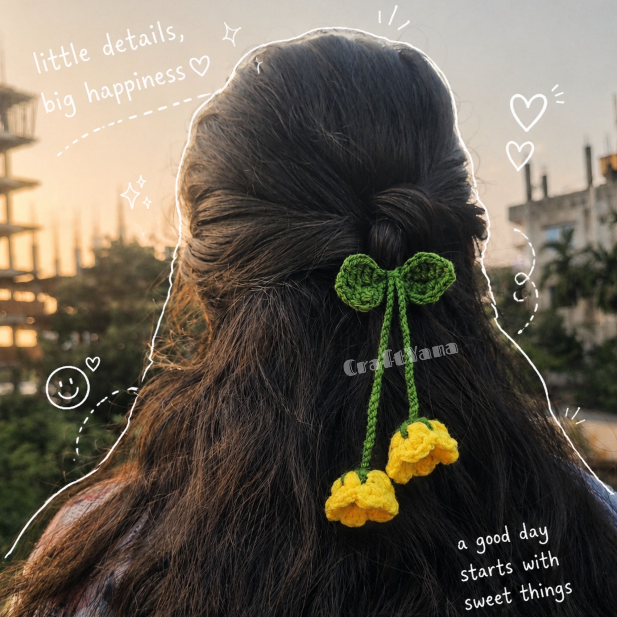 Picture of Handmade Crochet Lily of the Valley Flower Hair Tie | Floral Scrunchie Keychain Bag Charm | Cute Knitted Hair Accessory | Aesthetic Gift for Women Girls
