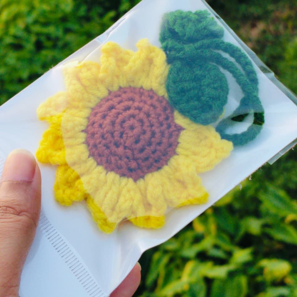 Picture of Sunflower Crochet Hair Tie Handmade | Floral Ponytail Holder | Bag Charm Keychain | Handmade Gift Accessory for Women | Woman Hair Items | CraftYana - yellow