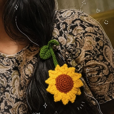 Picture of Sunflower Crochet Hair Tie Handmade | Floral Ponytail Holder | Bag Charm Keychain | Handmade Gift Accessory for Women | Woman Hair Items | CraftYana - yellow