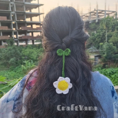 Picture of Handmade Crochet Daisy Flower Hair Tie | Floral Scrunchie | Ponytail Holder | Keychain Bag Charm | Cute Knitted Hair Accessory | Aesthetic Handmade Gift for Women Girls | CraftYana - Daisy