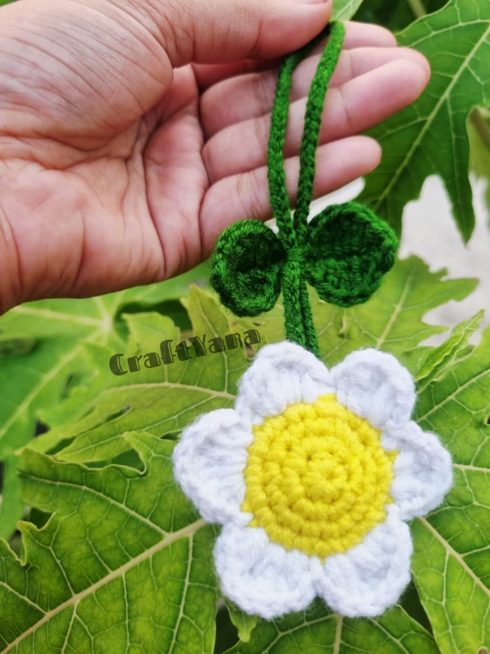 Picture of Handmade Crochet Daisy Flower Hair Tie | Floral Scrunchie | Ponytail Holder | Keychain Bag Charm | Cute Knitted Hair Accessory | Aesthetic Handmade Gift for Women Girls | CraftYana - Daisy