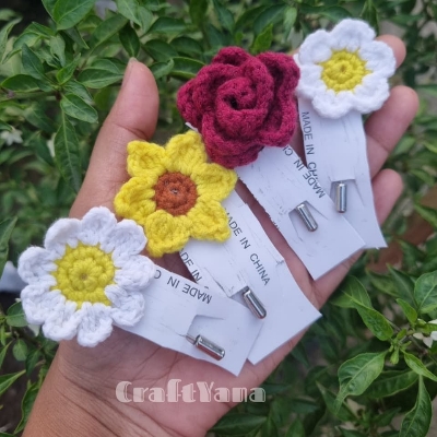 Picture of 1Pc Handmade Crochet Flower Brooch | Floral Hijab Pin & Saree Pin | Cute Knitted Flower Safety Pin | Handmade Fashion Accessories for Women & Girls | CraftYana