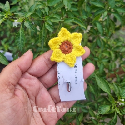 Picture of 1Pc Handmade Crochet Flower Brooch | Floral Hijab Pin & Saree Pin | Cute Knitted Flower Safety Pin | Handmade Fashion Accessories for Women & Girls | CraftYana