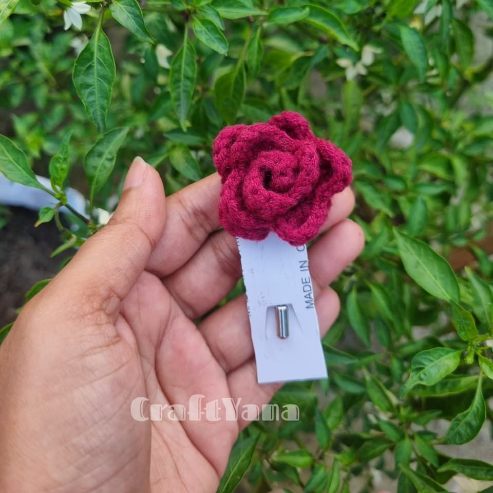Picture of 1Pc Handmade Crochet Flower Brooch | Floral Hijab Pin & Saree Pin | Cute Knitted Flower Safety Pin | Handmade Fashion Accessories for Women & Girls | CraftYana