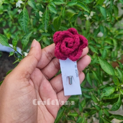 Picture of 1Pc Handmade Crochet Flower Brooch | Floral Hijab Pin & Saree Pin | Cute Knitted Flower Safety Pin | Handmade Fashion Accessories for Women & Girls | CraftYana