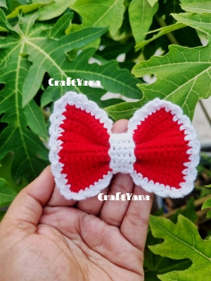 Picture of 1PC Handmade Crochet Bow Hair Clip | Cute Red White Knitted Hairpin for Girls & Women | Handmade Bow Hair Accessory | Aesthetic Ribbon Clip | Gift | CraftYana