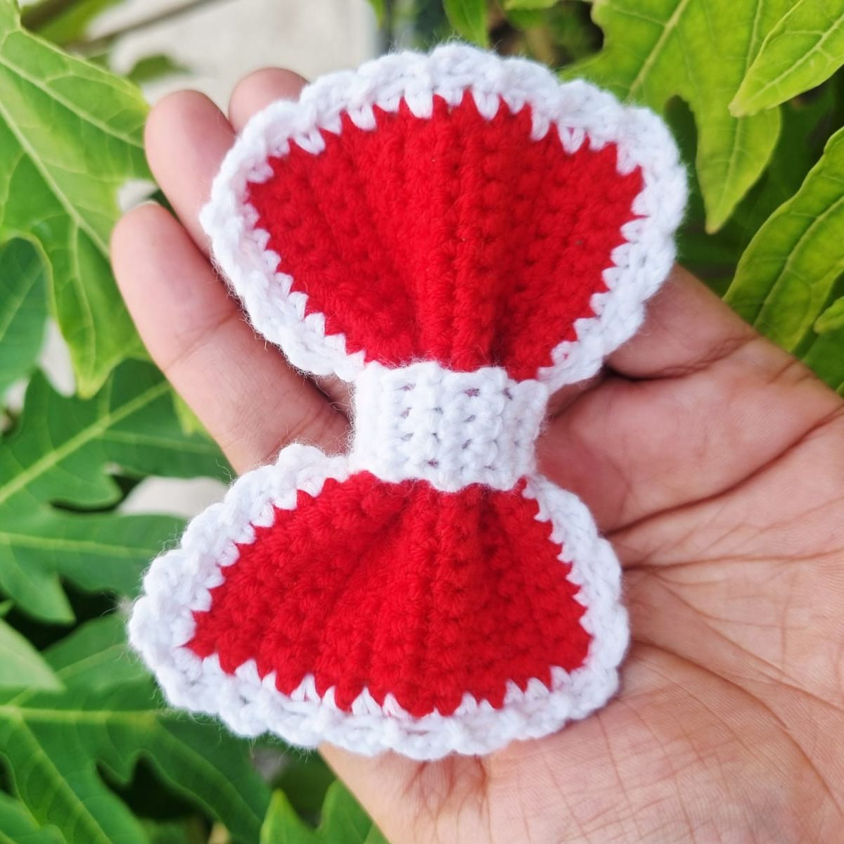 Picture of 1PC Handmade Crochet Bow Hair Clip | Cute Red White Knitted Hairpin for Girls & Women | Handmade Bow Hair Accessory | Aesthetic Ribbon Clip | Gift | CraftYana