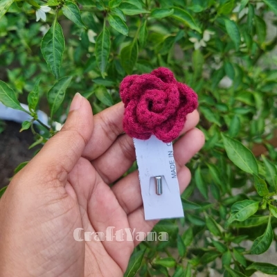Picture of Handmade Crochet Rose Flower Brooch Pin | Floral Hijab Pin | Saree Brooch Safety Pin | Cute Knitted Fashion Accessory for Women & Girls | CraftYana - Rose