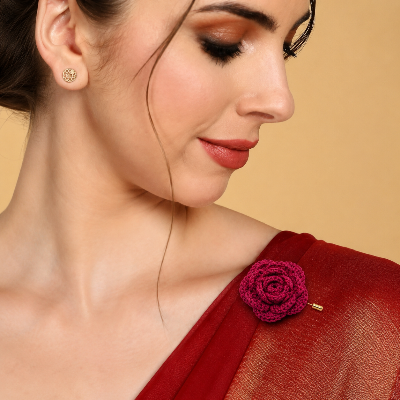 Picture of Handmade Crochet Rose Flower Brooch Pin | Floral Hijab Pin | Saree Brooch Safety Pin | Cute Knitted Fashion Accessory for Women & Girls | CraftYana - Rose