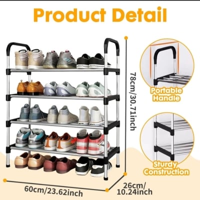 Picture of Folding Shoe rack Shoe organizer 4 Layer steel shoe Rack china Silver 