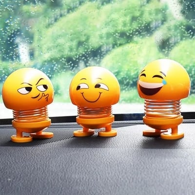 Picture of 3 Pcs Smiley Spring Doll, Cute Emoji Bobble Head Dolls Car Ornaments Bounce Toys, Emoticon Figure Funny Smiley Face Springs Car Decoration For CarInterior Dashboard Cute Doll Expression Pack Toys  