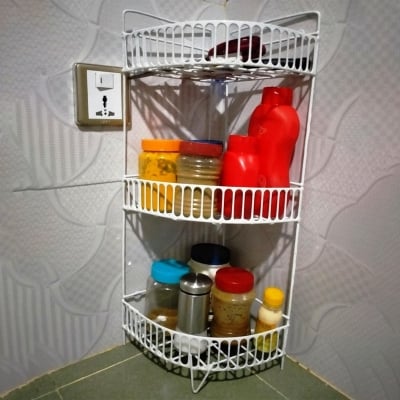 Picture of Metal corner rack 3 Layer Kitchen spice jar pots organizer Drying Rack White 