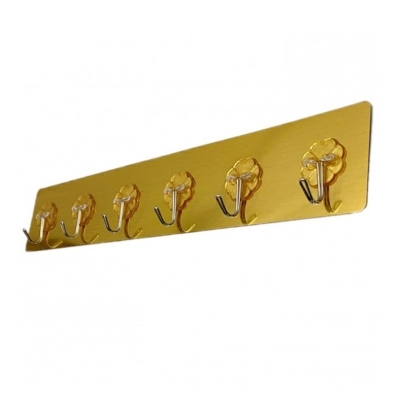 Picture of Self Adhesive Door Wall Hangers 6 Hooks Strong Silver Gold Color Hooks Suction Heavy Load Rack Cup Sucker Gold 