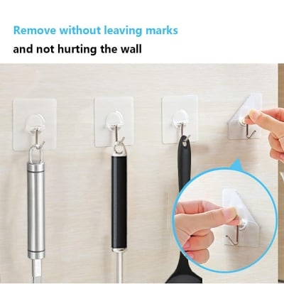 Picture of 5 pcs Transparent Strong Self Adhesive Door Wall Hangers Hooks Heavy Load Rack Cup for Kitchen Bathroom 5 Pc Adhesive Sticker ABS Plastic Hook Hanger for Kitchen/Bathroom/Utensil Hook  