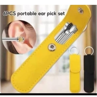 Picture of 6sets Earwax Removal Supplies Kit Includes Spoon Picker Massager and Storage Bag for Easy Cleaning The Go  