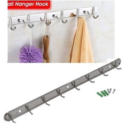 Picture of Advanced row Coat rack hook wall mounted stainless steel 8 hook Silver 