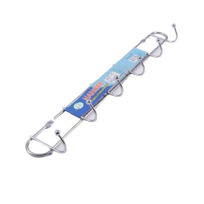 Picture of 6 Pin Hook Stainless Steel Bathroom Cloth Hooks / Hanger / Key Holder / Door Wall Robe Hooks Rail for Hanging Keys, Clothes, Towel Hook Rail Silver 