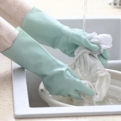 Picture of Rubber Plush Thick PVC Waterproof Gloves Kitchen Dish Washing Laundry Clothes Cleaning Gloves - Random Color Multicolor 