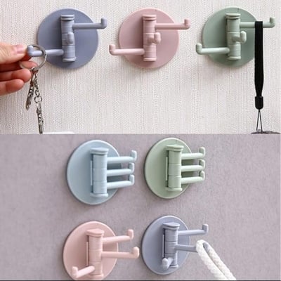Picture of 3 pcs Rotating Seamless Adhesive Hook Bearing Punch-free Storage Wall Hanger Bathroom Kitchen Invisible Bracket Holder Multicolor 